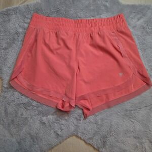 YOGASMOGA Mesh Trim Layered Athletic Running Shorts Coral Pink Size Medium